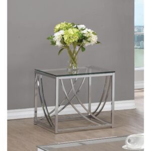 Add luxury to a sitting area with this sleek and stunning end table. Featuring a glass table top