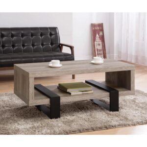 Experience a modern aesthetic with this rectangular coffee table that effortlessly expands your space. Its grey driftwood finish showcases realistic wood grain