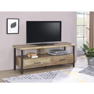 This wood TV console is sure to look great in a rec room or living room. Right at six feet wide