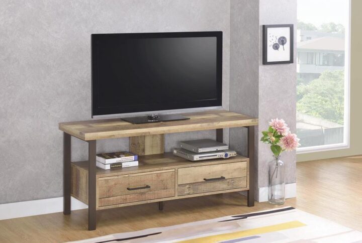This handsome wood TV console looks great in an entertainment room or home bar. Right at four feet wide