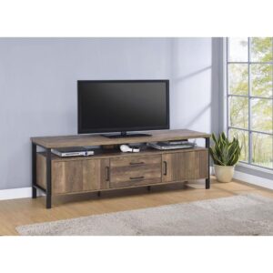 This is a TV console which suits your style and practical needs to a T. The rustic oak finish adds a warm