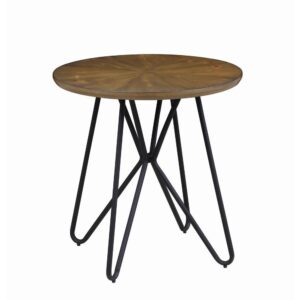 dark wood finish. The black finish on the metal table legs brings the look together. Hairpin table legs showcase mid-century modern style. Achieve harmony in your space with the coffee and sofa tables from the same collection.