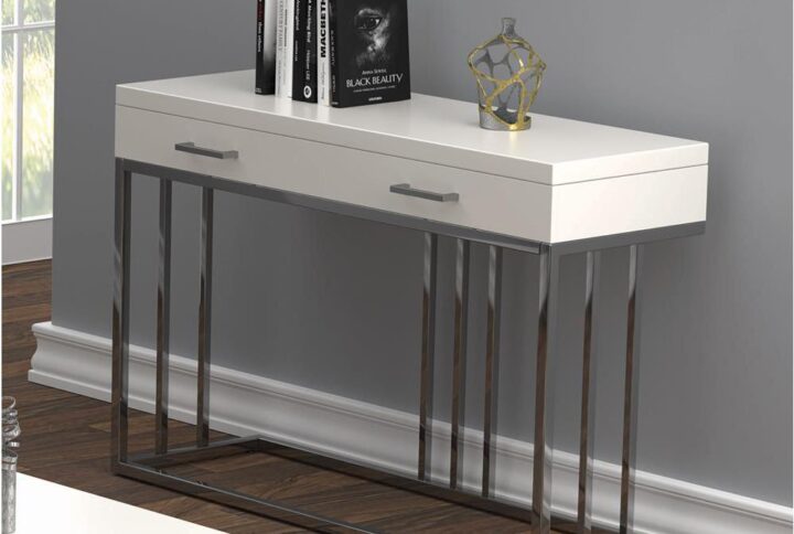 Celebrate the modern lifestyle with this sofa table. It brings you another piece to show your love for contemporary design. Whether you place this sofa table behind your sofa or against the wall