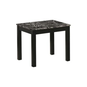 this three-piece occasional table set has plenty to offer. The black color motif makes a stunning appearance on the base and the tabletop. Faux marble adorns the tabletops of the coffee table and two end tables. Ideal for compact spaces