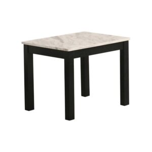 the tabletops are constructed from white faux marble. The white tabletop makes the perfect contrast with the black base and bold black legs. With a clean and simple silhouette