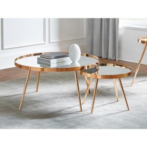 Add a retro-inspired touch with this contemporary nesting table set. Featuring a warm hue of a high-polished gold finish