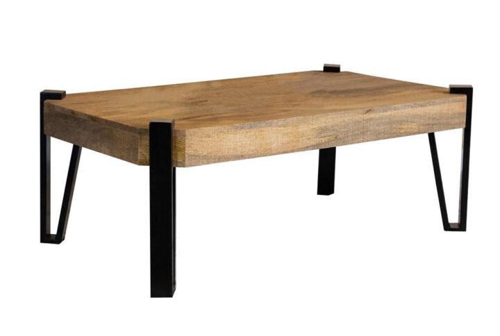 A solid wood mango tabletop offers a striking woodgrain and a natural layering of colors to this coffee table piece. On each corner