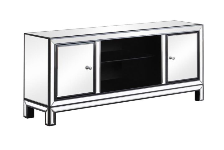 Create a stunning display with this beautiful and modern TV console. With a stunning mirror finish and black trim
