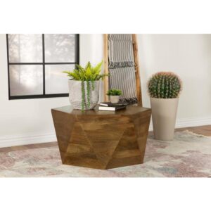modern coffee table makes a charming addition to a boho-inspired home or modern farmhouse living room. Designed as a hexagonal shape