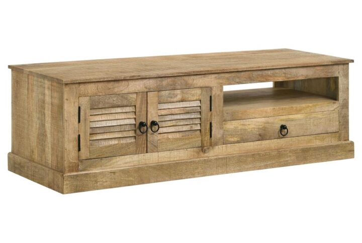 Add this rustic TV console to a mountain cabin or lakeside retreat. Built of solid mango wood