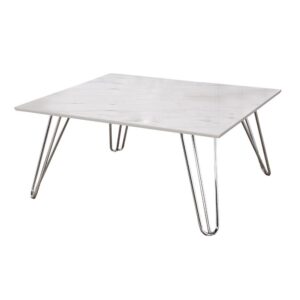 With a spacious white faux marble square top