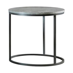 its sleek appearance offers airy appeal with a slim structure. The gunmetal base perfectly coordinates with the faux marble tabletop. This gunmetal and grey end table is perfect for displaying a single flower vase. Place it next to an armchair or your favorite sofa.