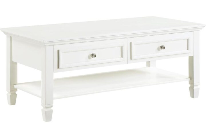 This coffee table is the perfect piece for decorating a coastal style beach cottage or a French country living room. Two well-constructed drawers with English dovetail joints and full extension metal drawer glides offer space to hide remotes and magazines when company comes over. Plus