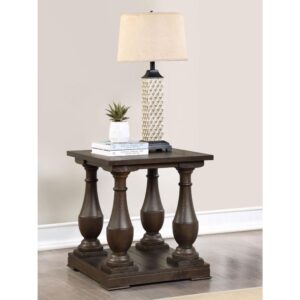 Classical silhouettes refine this transitional end table. Designed from a tropical wood material