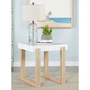 This modern end table offers a playful