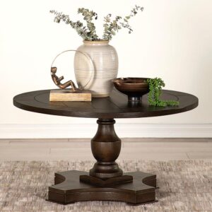 Center your living room around the timeless elegance of this transitional wood coffee table. It boasts a gorgeous