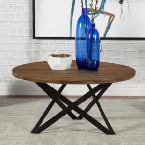 this modern coffee table makes a bold statement piece with its minimal aesthetic. Supported by an interconnecting iron base in a black finish