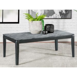 Transform a contemporary space into a minimalist home with this chic modern coffee table. This sophisticated coffee table features a spacious rectangular top that offers a faux grey marble design with realistic-looking striations and a sandy feel. The surface offers ample room for resting a drink