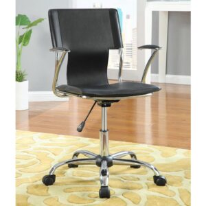 Freshen up an office space with a design-forward element. This office chair features a no-nonsense design and an ultra comfortable seating experience. With black leatherette upholstery and chrome accents
