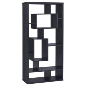 modern taste in home decor. This ten-shelf bookcase boasts a funky aesthetic that updates the look of any room. Striking geometric shapes are artistically arranged to form ten convenient shelves. MDF