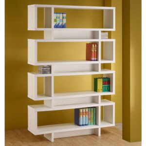 festive design works perfectly in a casual space. This seven-tier bookcase reflects a whimsical mid-century modern motif that fits beautifully in a transitional decor scheme. Enjoy a fresh white finish that opens up any space. Display books