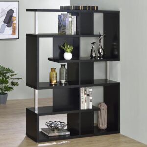 Accentuate an office or living room with style and pizzazz. This double bookcase boasts five tiers of multi-level shelves