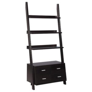 this ladder bookcase is tasteful and versatile. Three sturdy shelves are elegantly suspended over a large