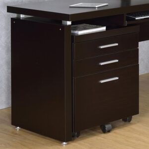 Organize files in style. This mobile file cabinet offers plenty of room to store documents in a desk configuration. With a gorgeous cappuccino finish