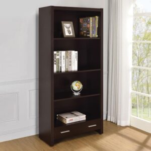 this bookcase makes itself at home in an office environment or living space. Four shelves offer plenty of room for volumes of books
