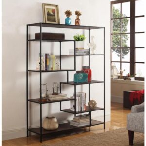 this seven-shelf bookcase creates a display showcase in a transitional space. Sleek