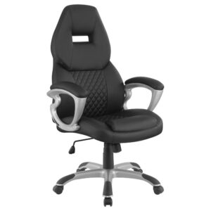 and armrests join adjustable seat heights to ensure ideal positioning. A high headrest makes it easy to avoid neck strain. Move about with ease on a caster wheel base.