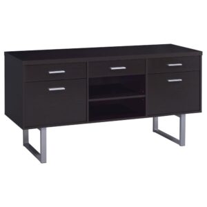 Extend the utility of an office desk with this beautiful credenza. Built with a linear silhouette