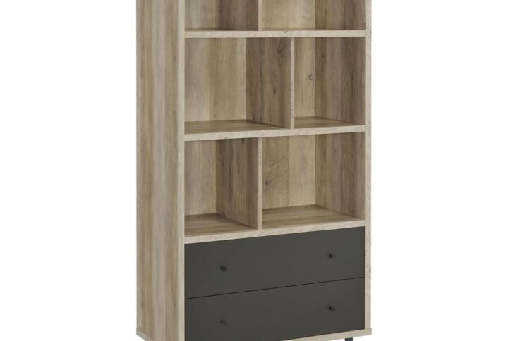 A nod to Euro design concepts adds a Scandinavian vibe to a bookcase you’ll want to consider. Make room for those scattered books and magazines in a central unit with a rustic feel and high vertical profile that saves space. This bookcase is made of antique pine finished rubberwood