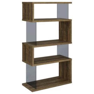 asymmetrical lines merge to create this contemporary bookcase