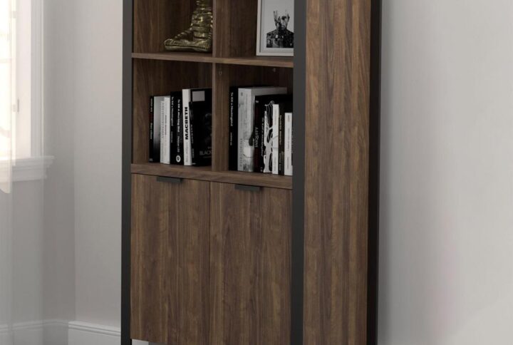 Declare your eclectic style or knowledge base with this bookcase from the Pattinson collection. Four (4) shelves allow for easy showcasing of books or other display pieces. Modern industrial design adds form