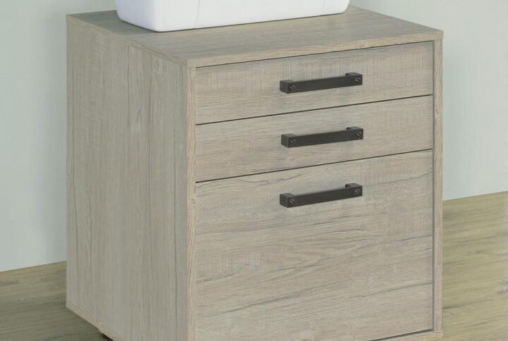 Free up desk space with this contemporary file cabinet