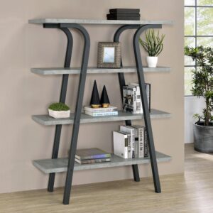 Complete your home office setup with this contemporary bookcase. A cement colored melamine paper enhances the three shelves