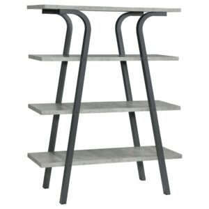 lending a touch of natural beauty. Floating the three open shelves are sleek metal side supports in a bold