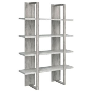 this bookcase features an open and airy shelving design with four spacious full-length shelves to display decor
