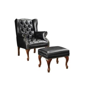 it defines a classic traditional aesthetic. Luscious black upholstery offers a dramatic look and feel
