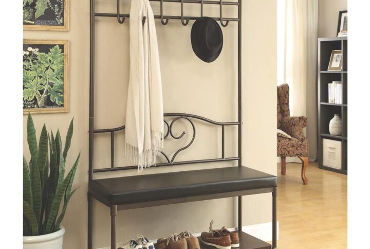 A lovely design concept offers style and function in a traditional space. Make an entryway more efficient with this hall tree. Crafted from metal in a dark bronze finish