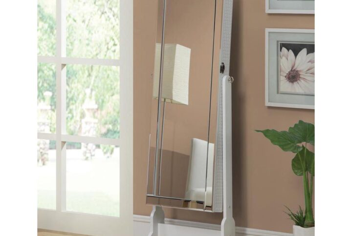 This gorgeous multi-function jewelry Cheval mirror is simple yet practical. At nearly five feet tall