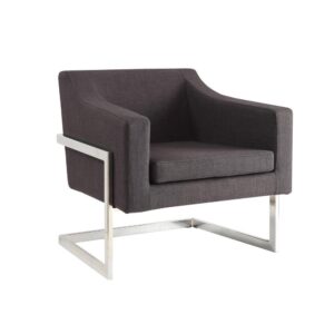 sheen grey upholstery dominates the design-forward character of this accent chair. With a stunning contemporary build