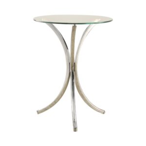this chrome snack table offers a modern feel. Constructed of metal
