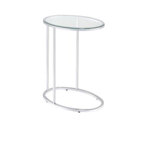 this rounded snack table offers a delicate upgrade to the classic coffee table. Great for small spaces