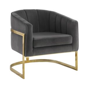 this bucket chair provides comfort and aesthetic allure. It's upholstered with soft velvet that will have you sinking into the padded cushioning. Vertical tufting adorns the backrest for an eye-catching appearance. The bold gold frame will never go unnoticed