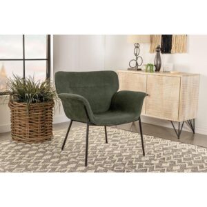 Transform your contemporary living room seating area with this mid-century modern bentwood style accent chair. Upholstered in a soft woven fabric across flared arms and a rounded backrest accented with a single horizontal tuft