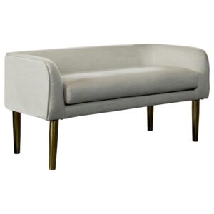 Add some seating to a bedroom or entryway foyer with this upholstered bench. Wrapped in a woven fabric