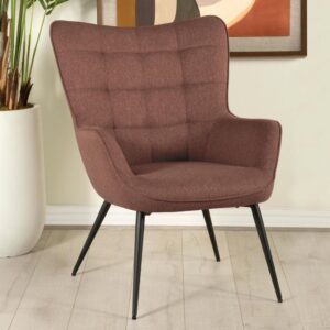 This eye-catching mid-century modern accent chair offers up a vintage vibe with its contoured design and slim legs. A biscuit tufted backrest offers modern take on the classic wingback design with flared corners. Narrow