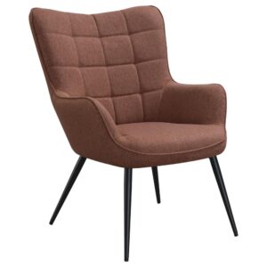 softly flared arms further lend to the retro look too. The relaxing seat is wrapped in a soft woven fabric